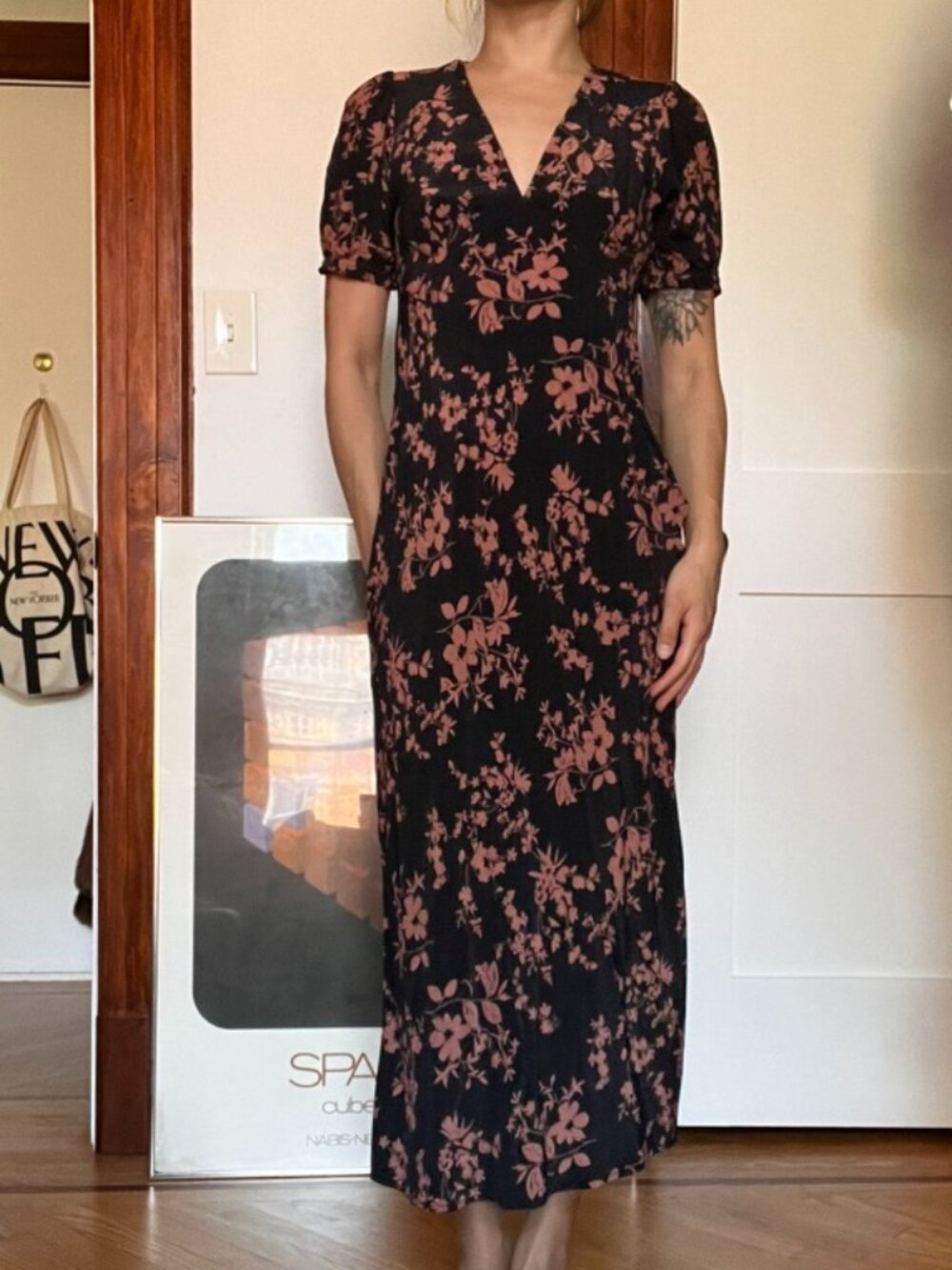 Black Floral Midi-Dress